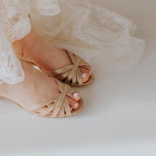 Sandałki taneczne Butterfly z paseczkami miedziano złote płaskie