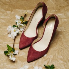 Zamszowe Czółenka Boho Bordowe