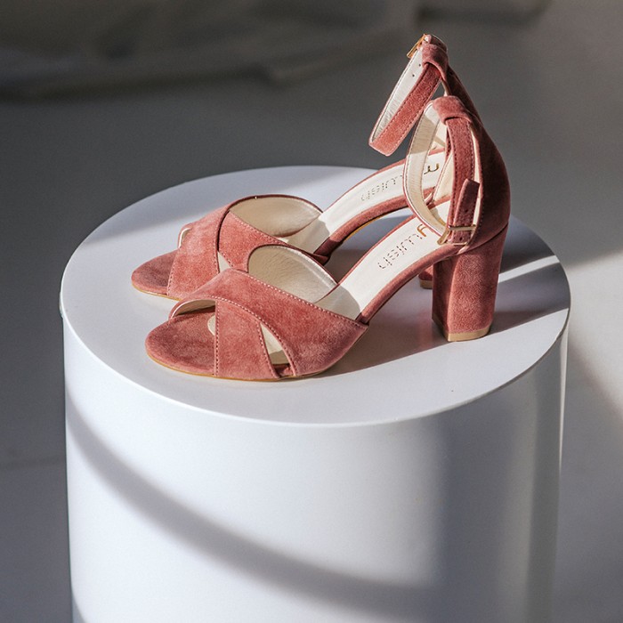 Sandałki Elizabeth na słupku z paseczkiem Dusty Rose brudny róż [653]