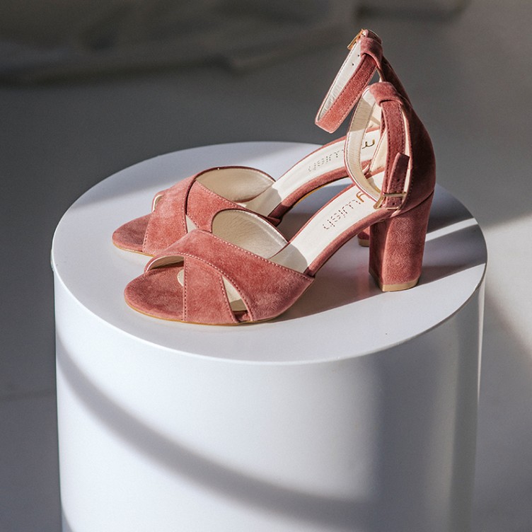 Sandałki Elizabeth na słupku z paseczkiem Dusty Rose brudny róż [653]